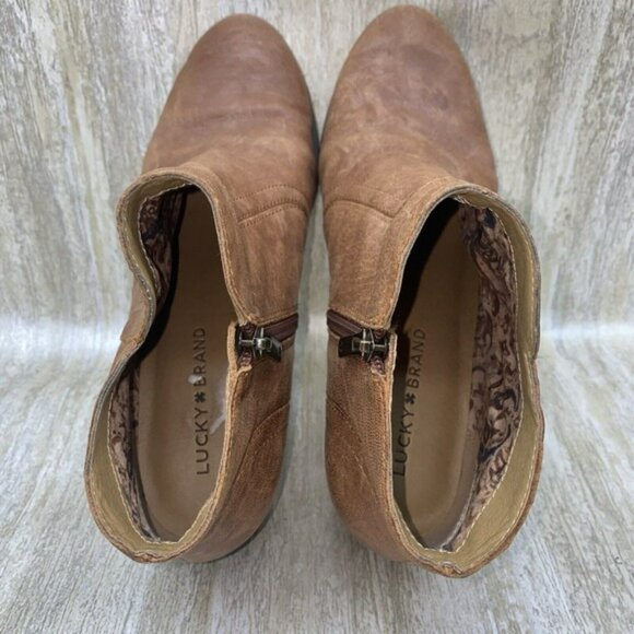 Lucky Brand Boots Womens Size 8 M Brolley Brown Tan Ankle Zip Heel Booties - Picture 12 of 14